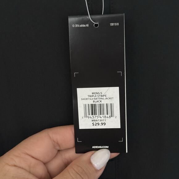 Adidas Jacket Mens Small Triple Stripe Short Sleeve Batting Windbreaker Black - Picture 6 of 14